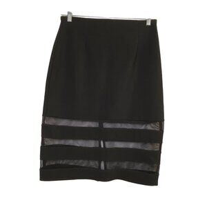 Black Pencil Skirt With‎ Mesh Panel Accents Size Large Sexy Stretch Bodycon Club